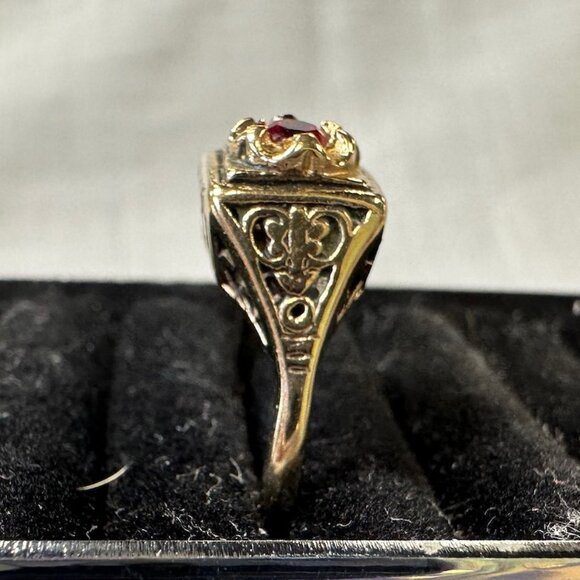 Vintage 14KGF Joseph Esposito Art Decor / Art Nouveau style Ring with Ruby - Picture 13 of 15